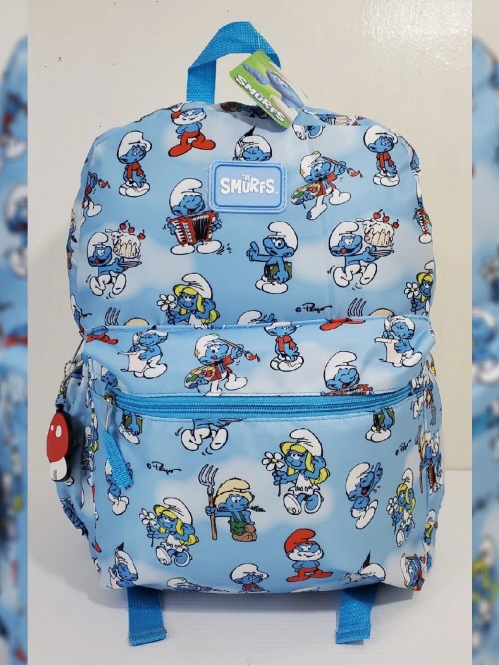 THE SMURFS BACKPACK KIDS ALLOVER PRINT THE SMURFS LOGO BOTTLE POCKET